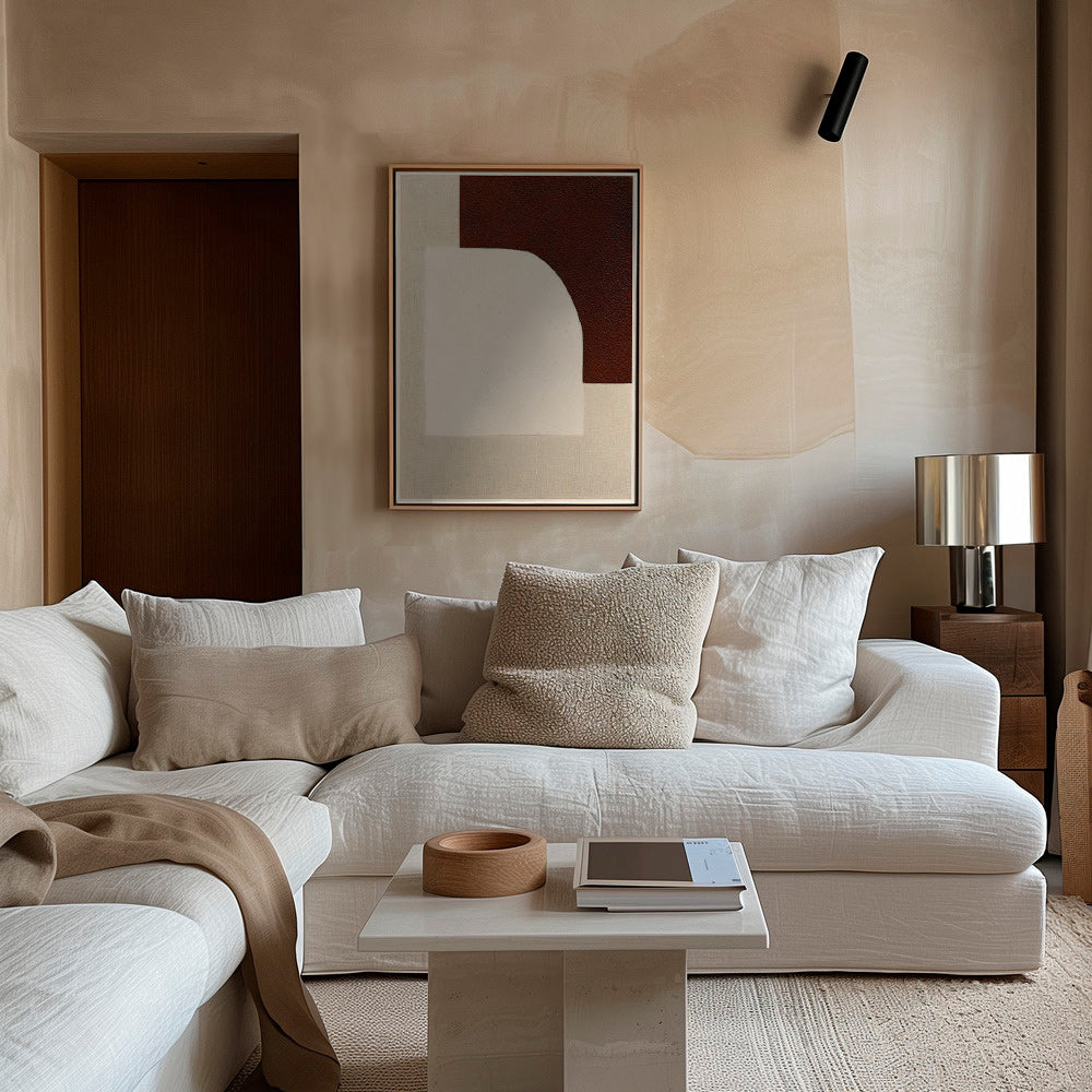 Abstract arch artwork in warm neutrals