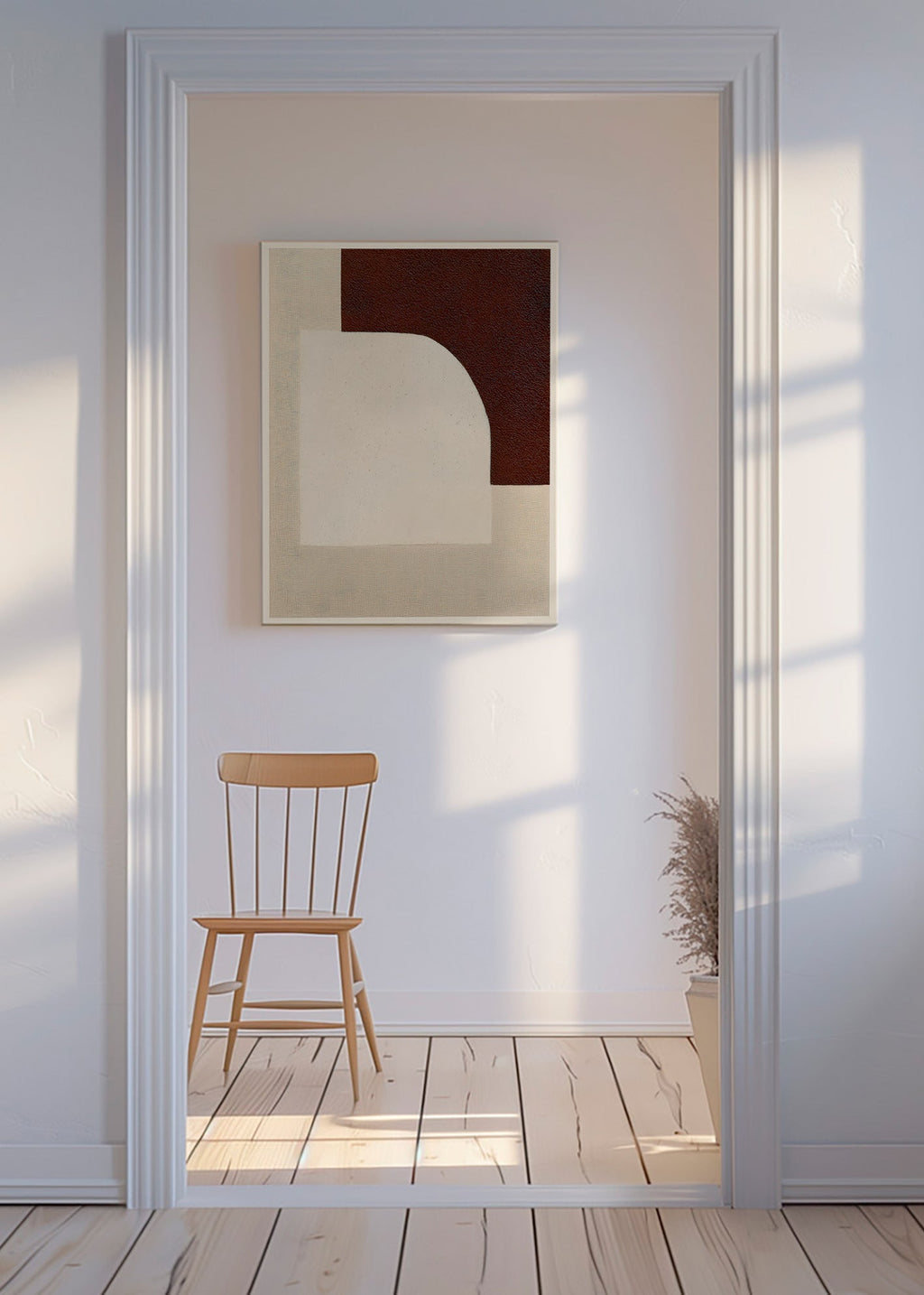 Abstract arch artwork in warm neutrals