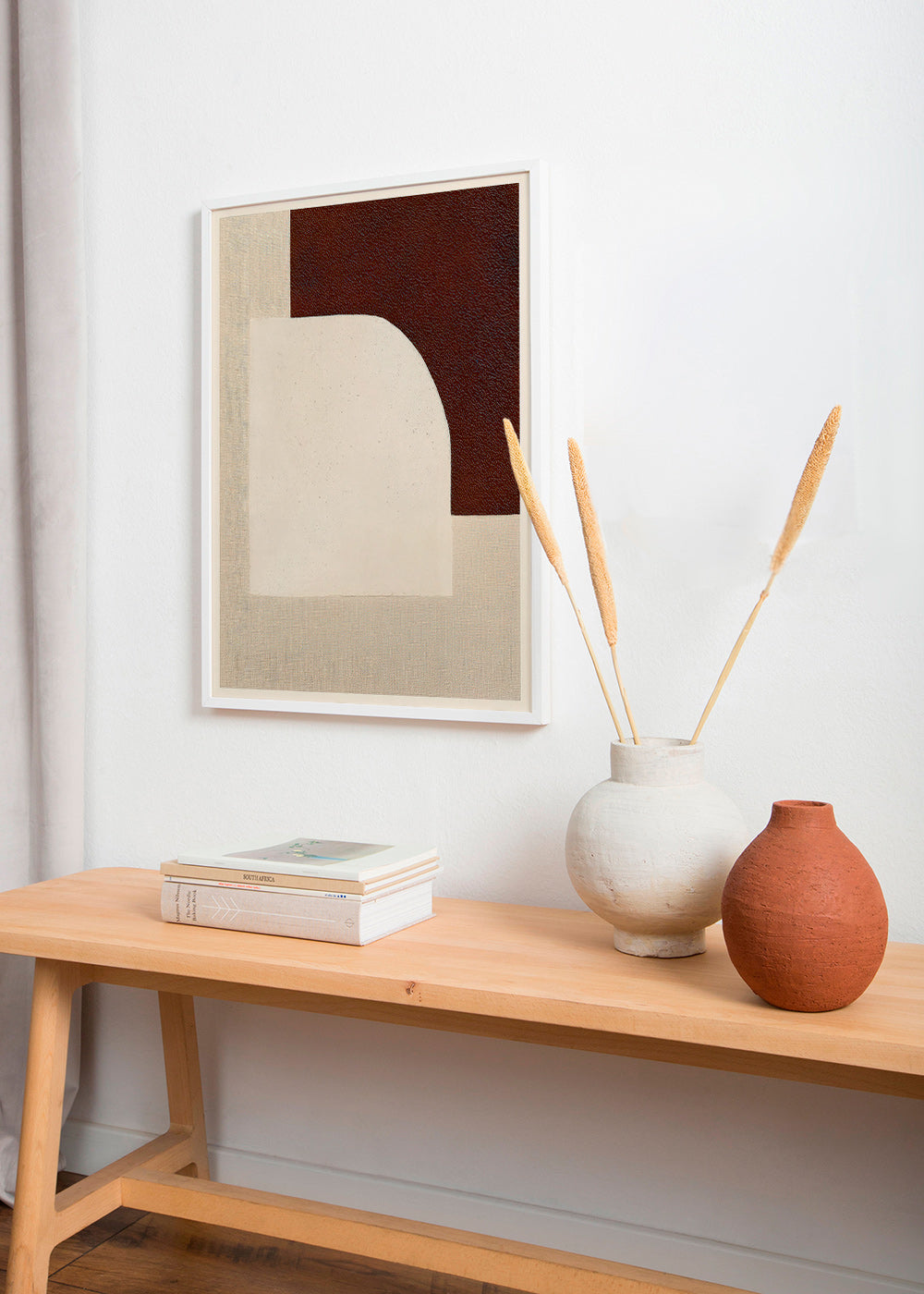 Abstract arch artwork in warm neutrals