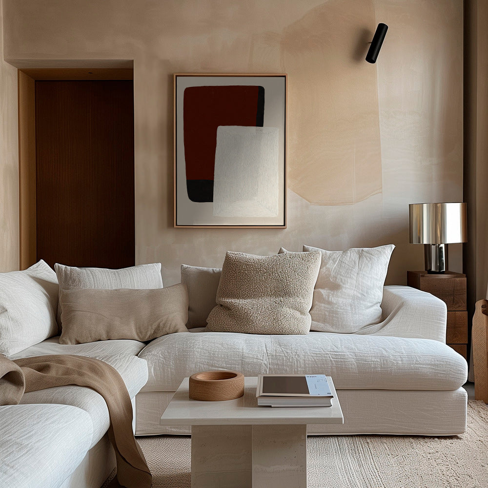 Cuadro abstracto de bloques tierra y blanco – Canvas1