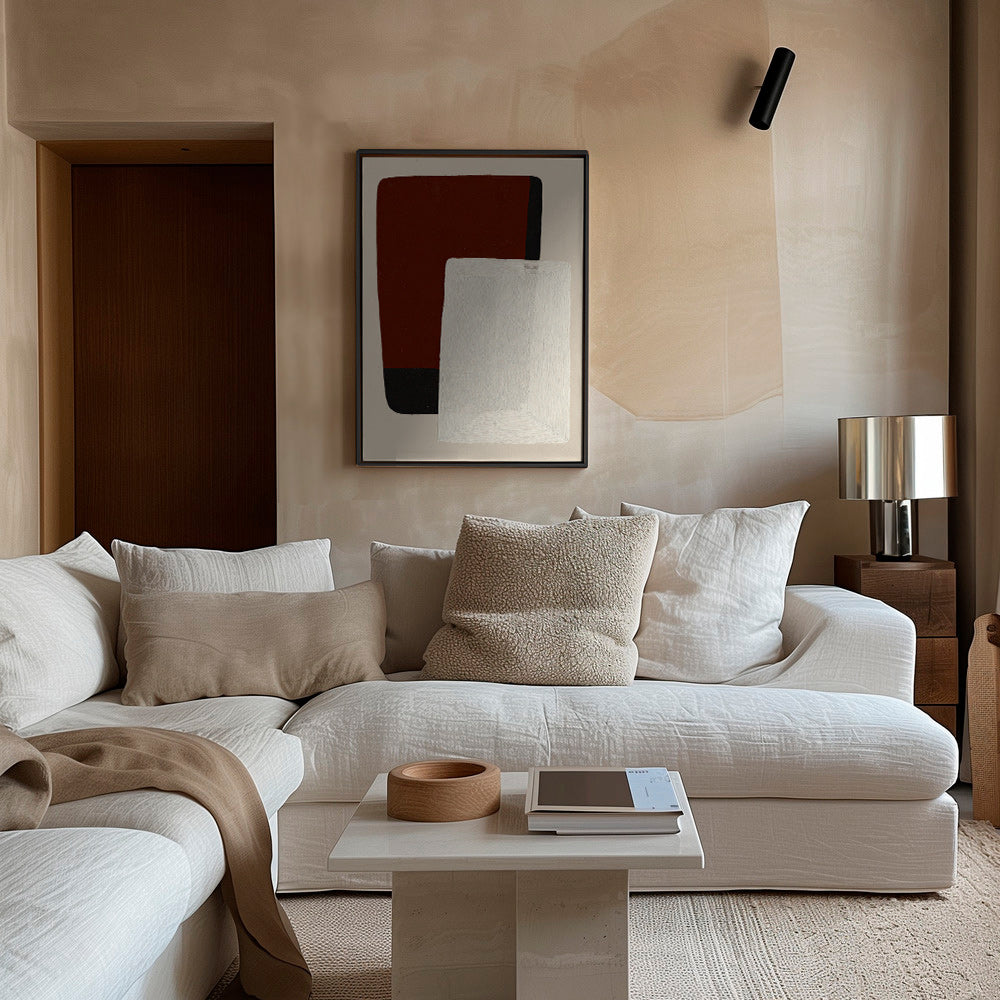 Cuadro abstracto de bloques tierra y blanco – Canvas2