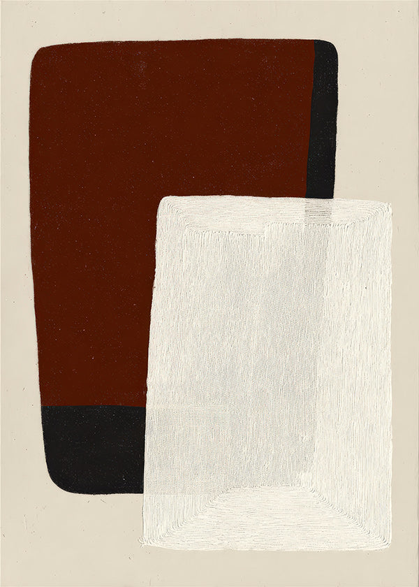 Cuadro abstracto de bloques tierra y blanco