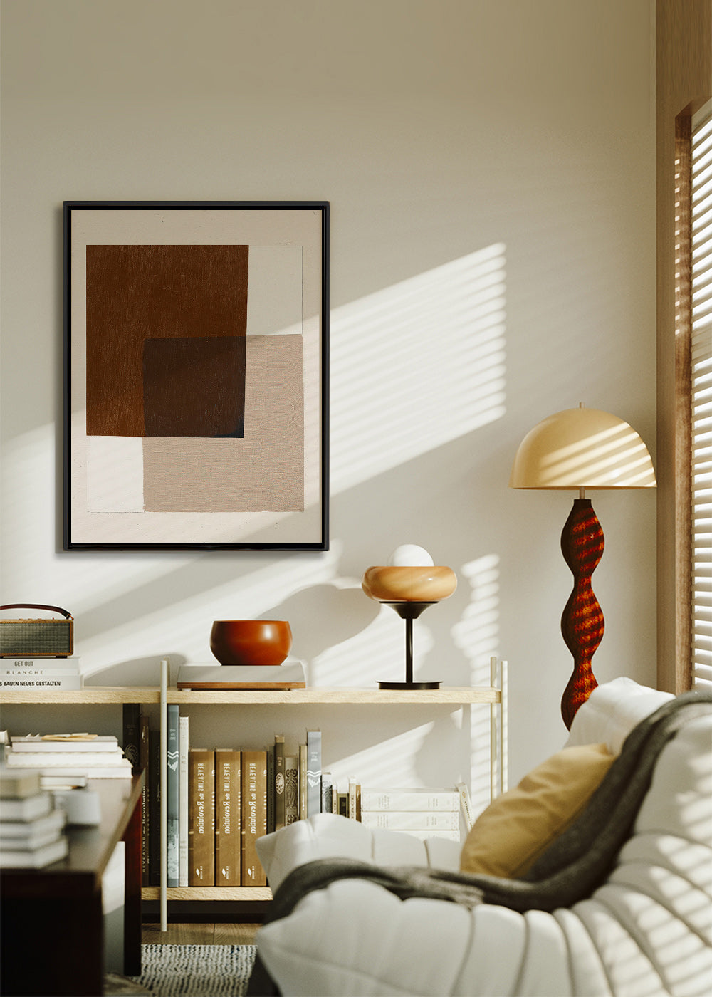 Minimalist design with earthy overlapping blocks