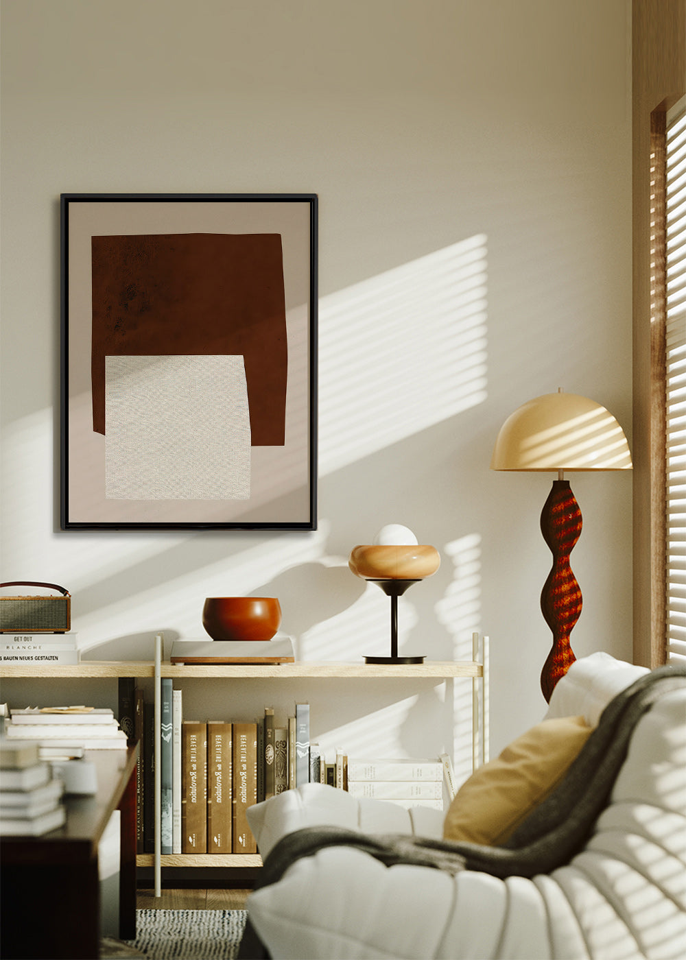 Cuadro minimalista con formas geométricas marrón y crema – Canvas1