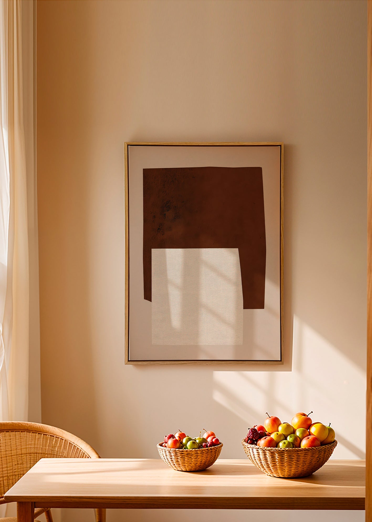 Cuadro minimalista con formas geométricas marrón y crema – Canvas2