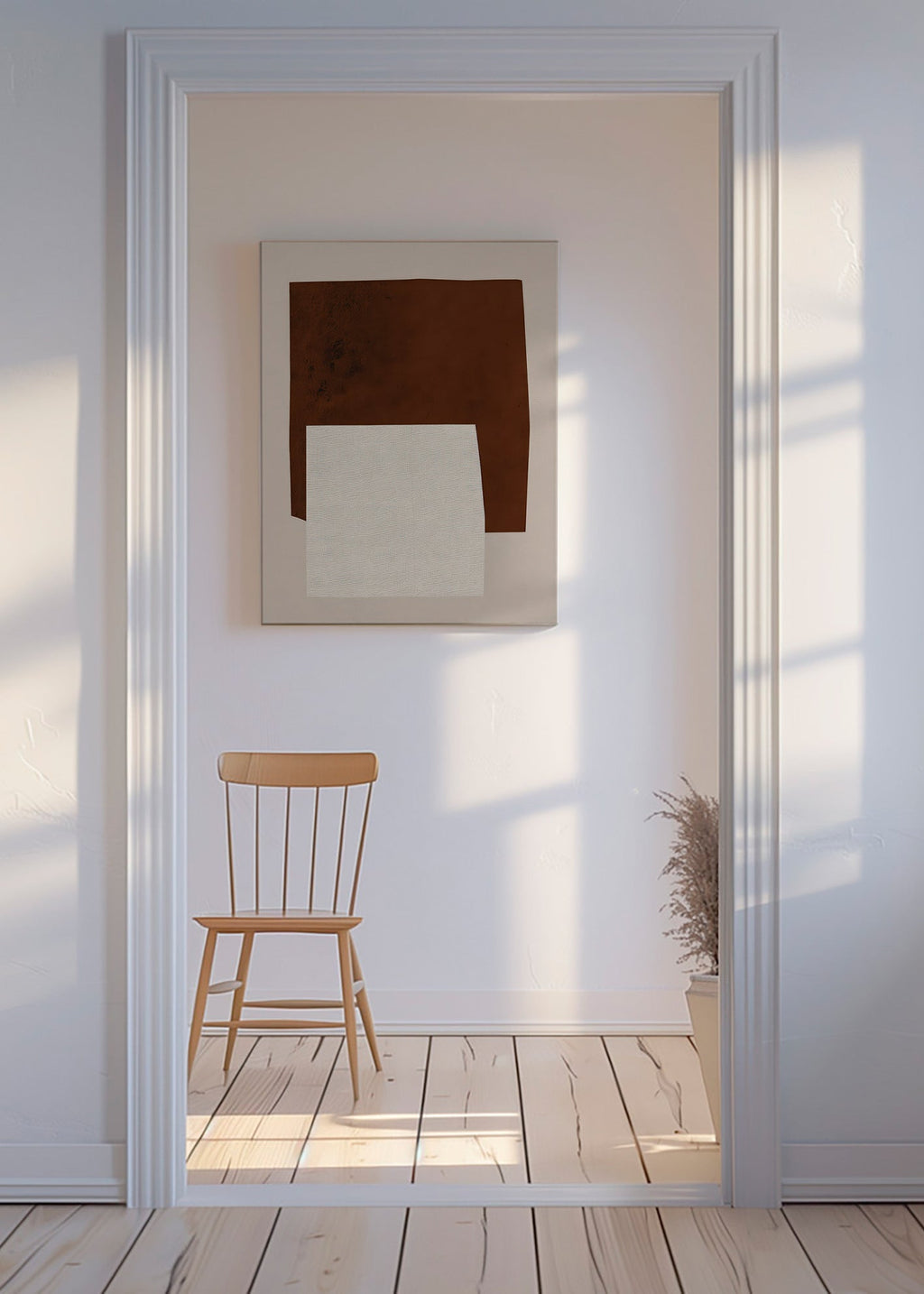 Cuadro minimalista con formas geométricas marrón y crema – Canvas