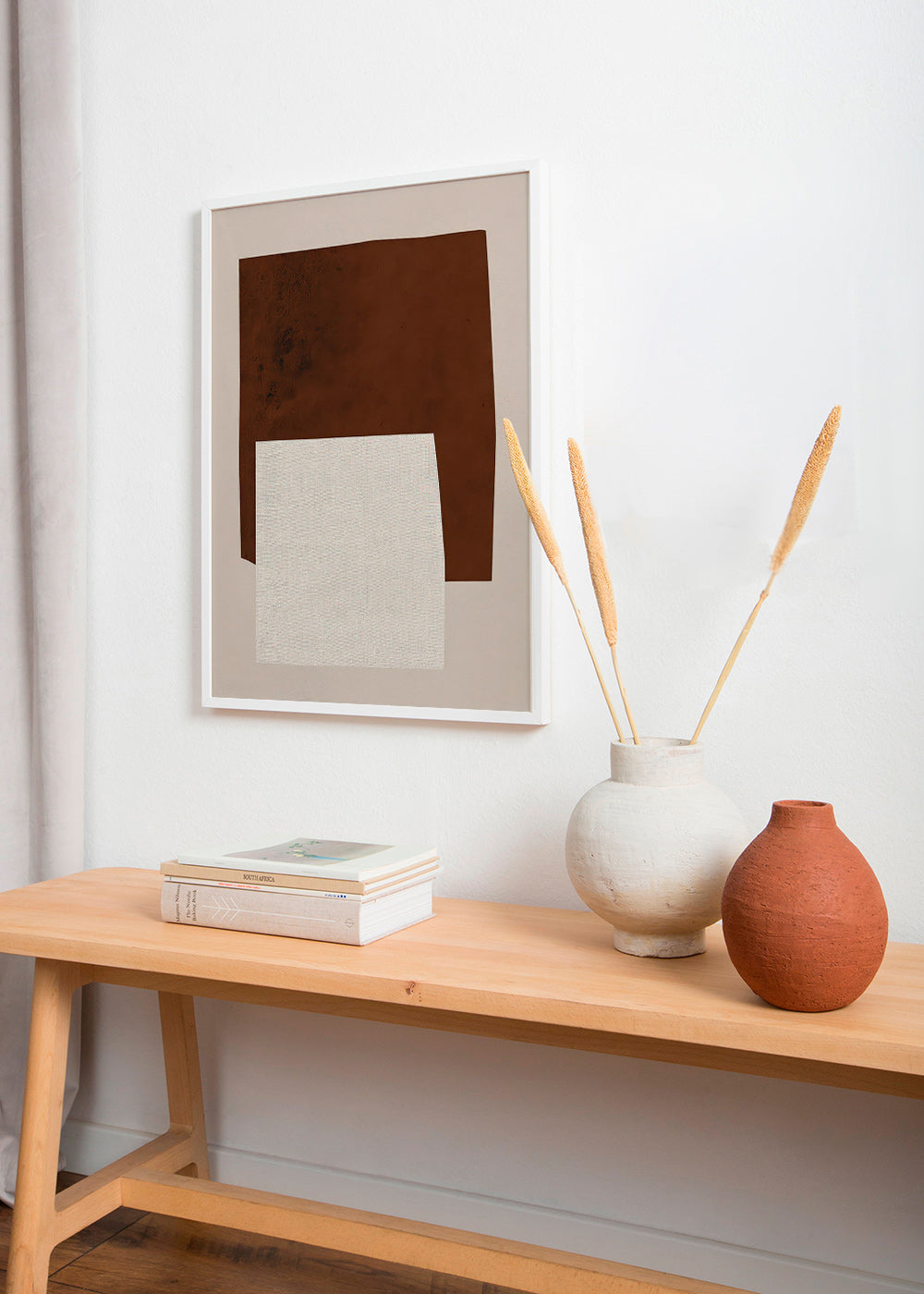Cuadro minimalista con formas geométricas marrón y crema – Product1