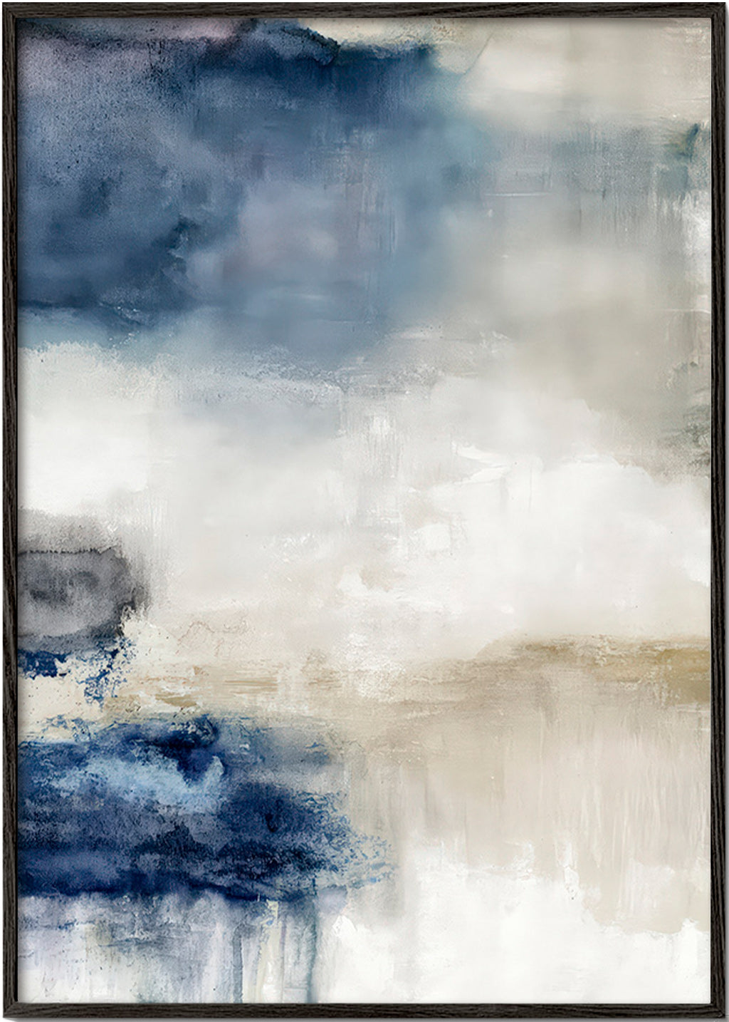 Cuadro abstracto en azul y beige – Black Frame