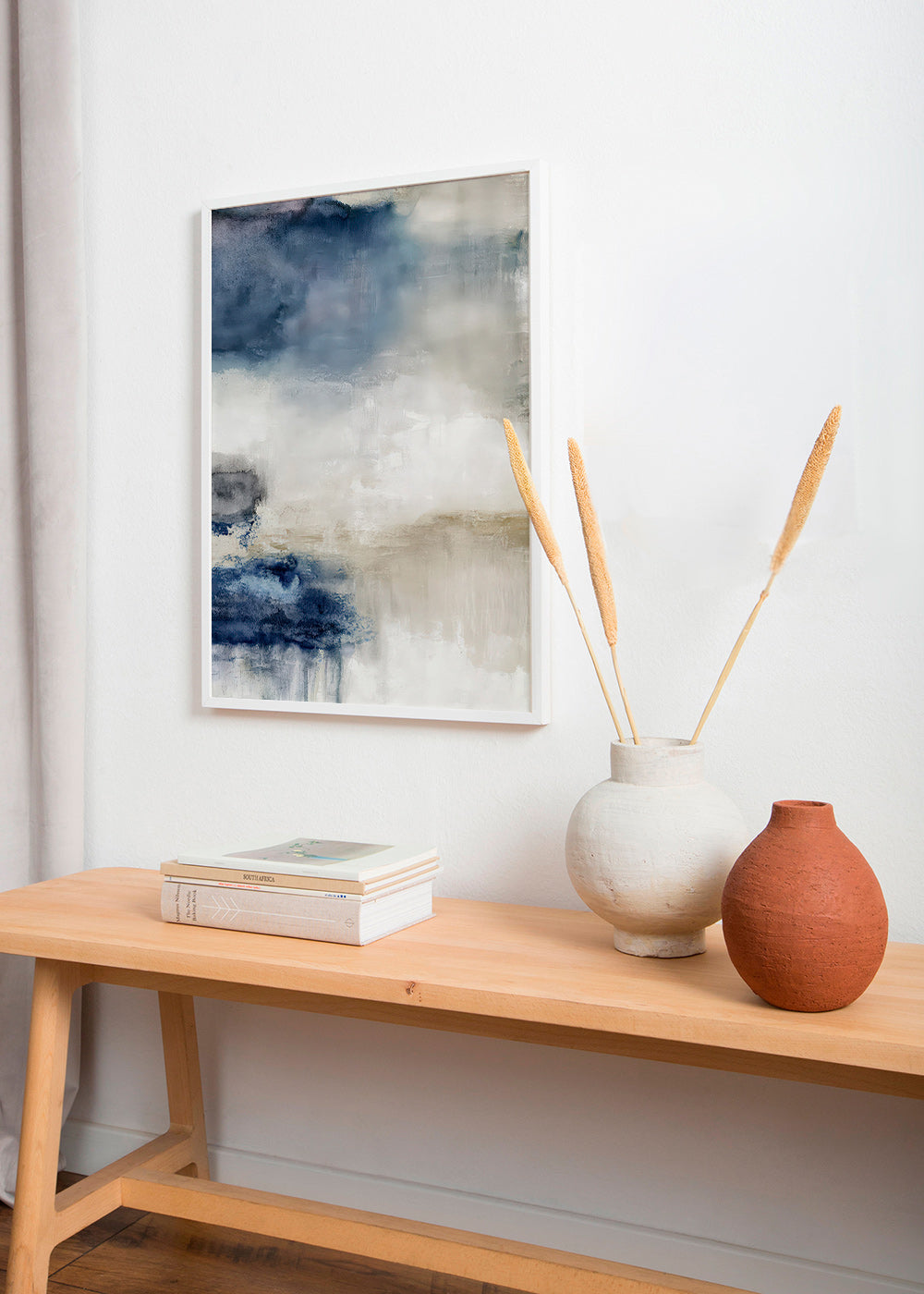 Abstract painting in blue and beige