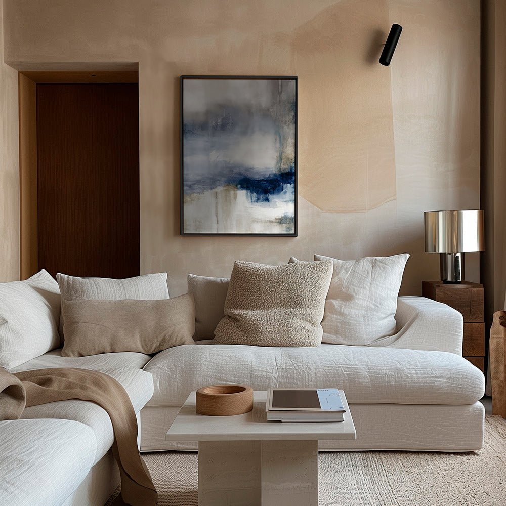 Abstract artwork in blue and beige with soft texture