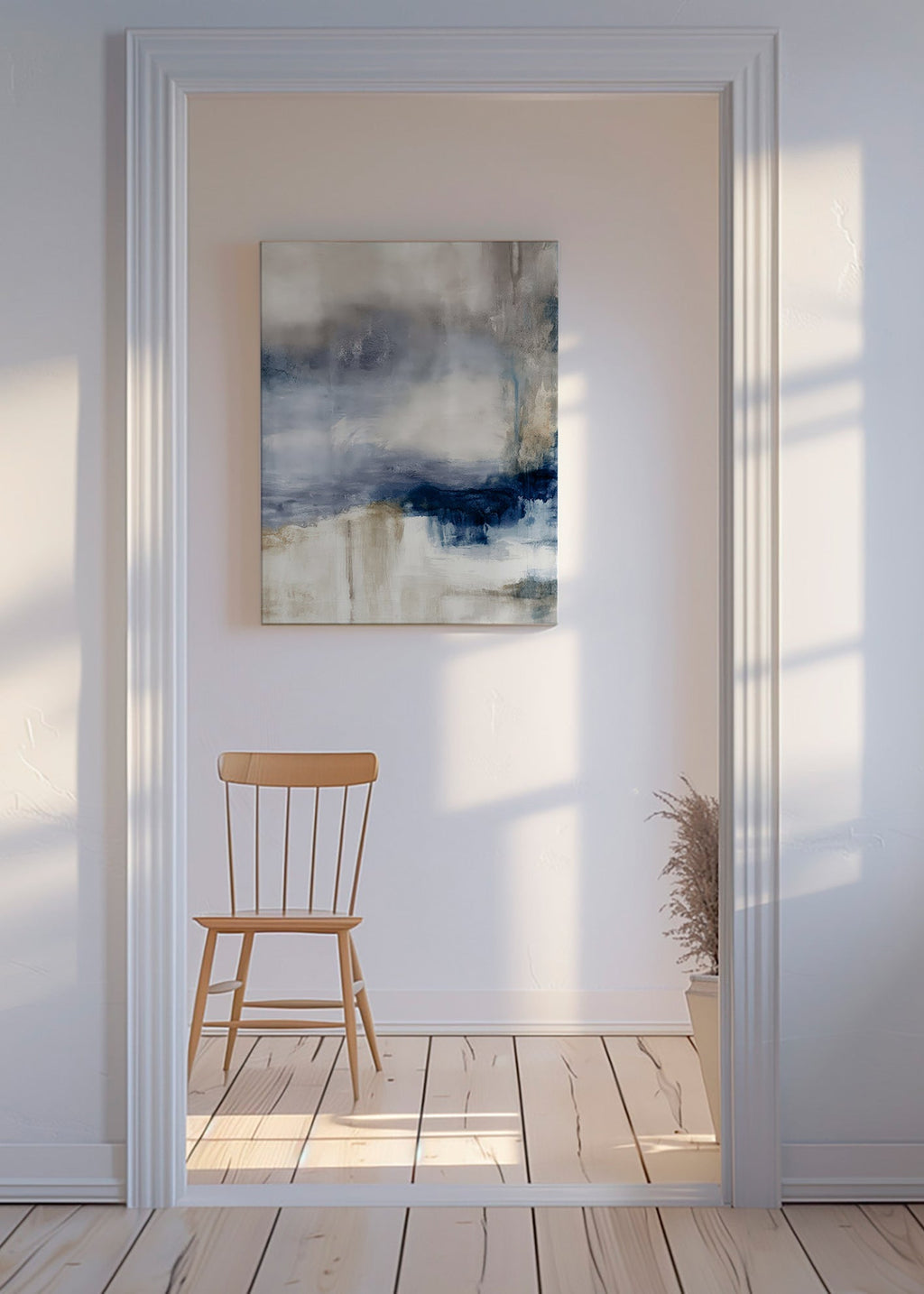 Abstract artwork in blue and beige with soft texture