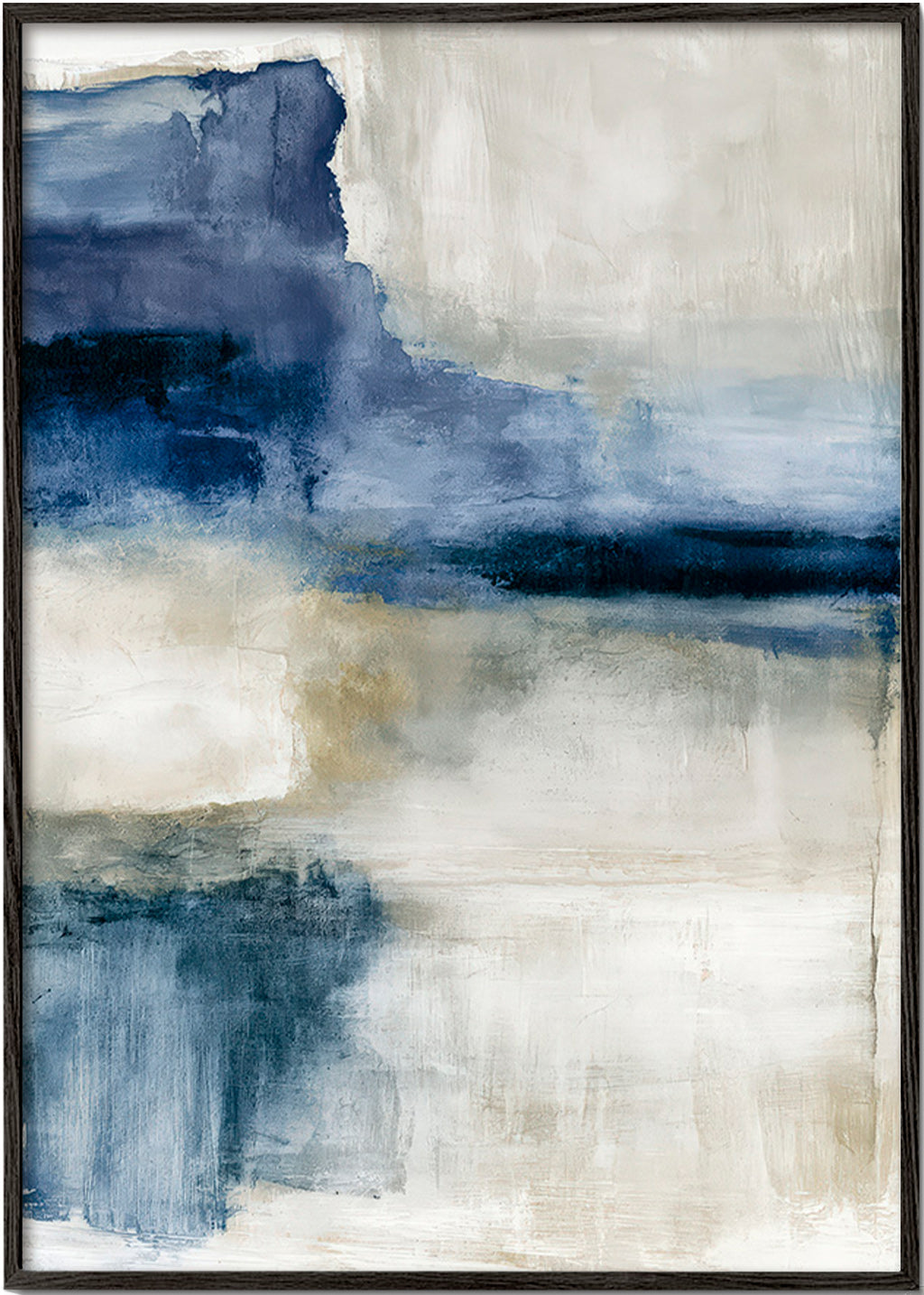 Cuadro abstracto con lago y bruma – Black Frame