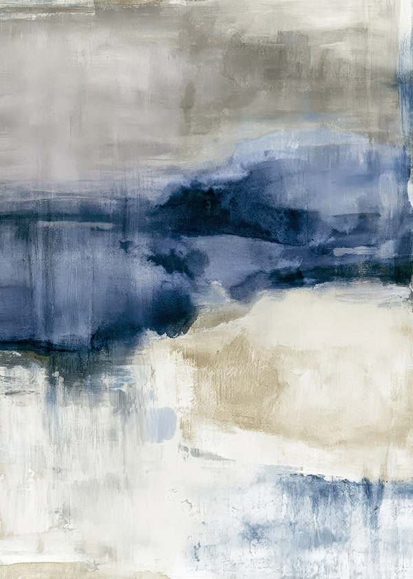 Cuadro abstracto con niebla invernal y toques azules