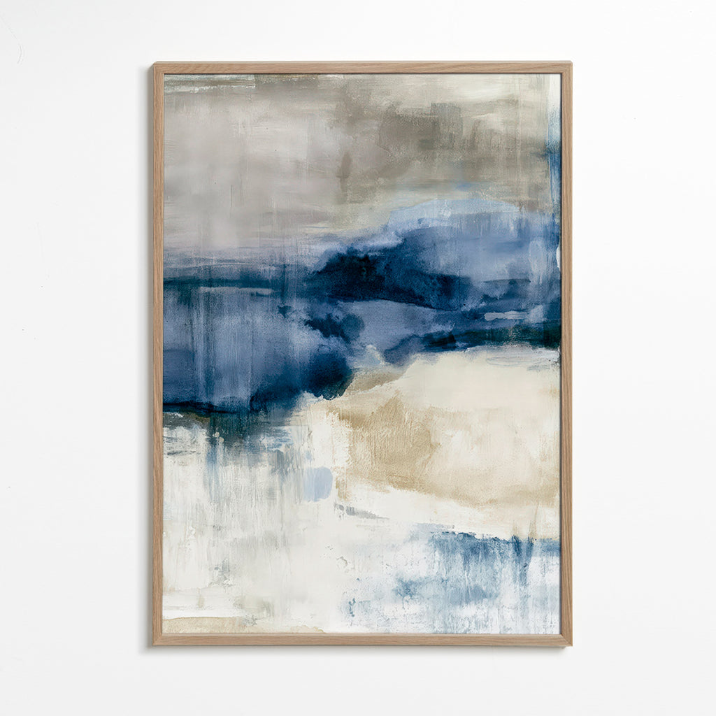 Cuadro abstracto con niebla invernal y toques azules – Oak Frame