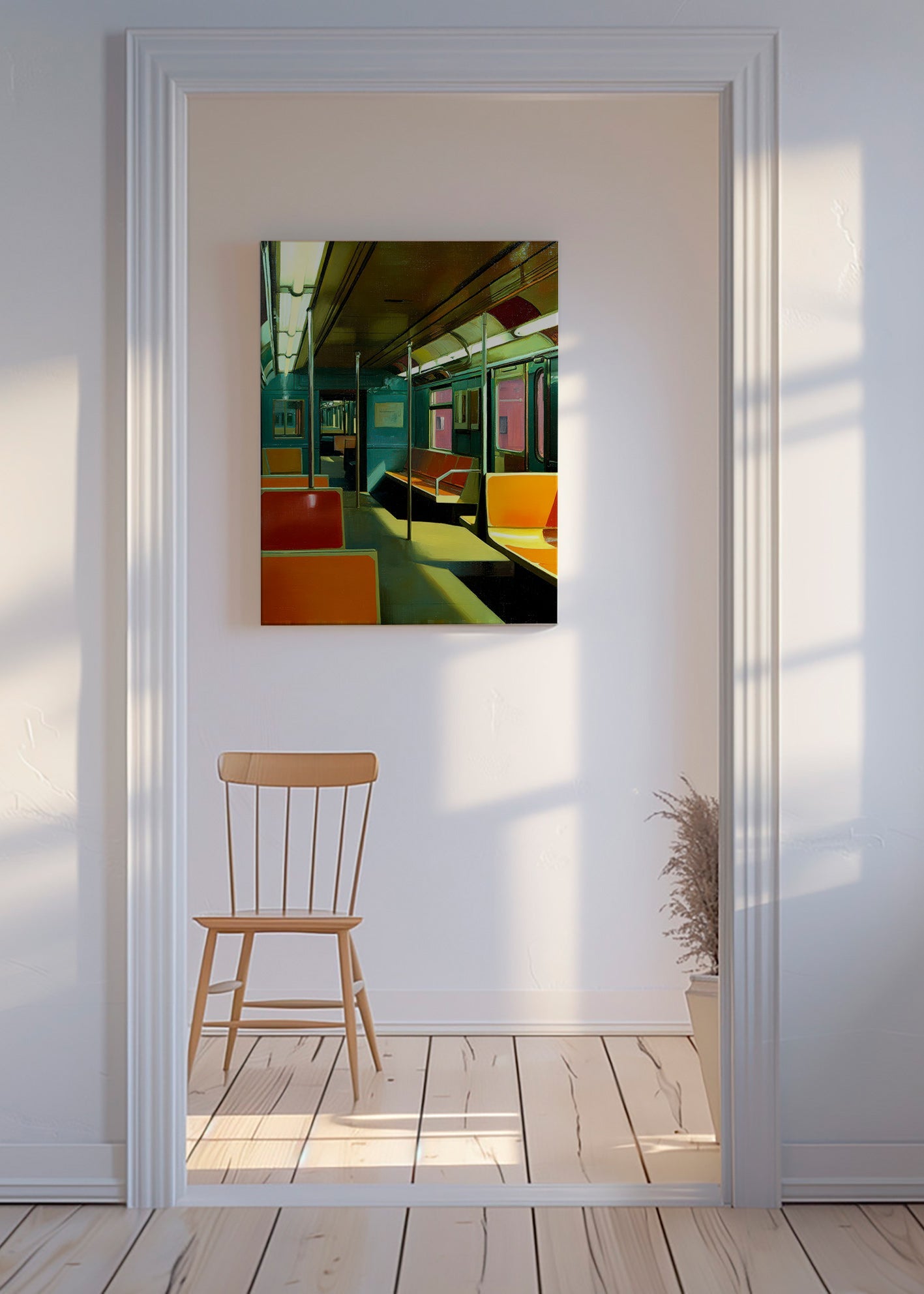 Cuadro de ciudades con vagón de metro iluminado – Canvas