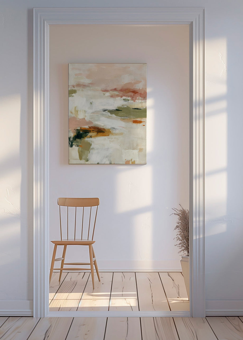 Cuadro abstracto con horizonte suave y pinceladas orgánicas – Canvas