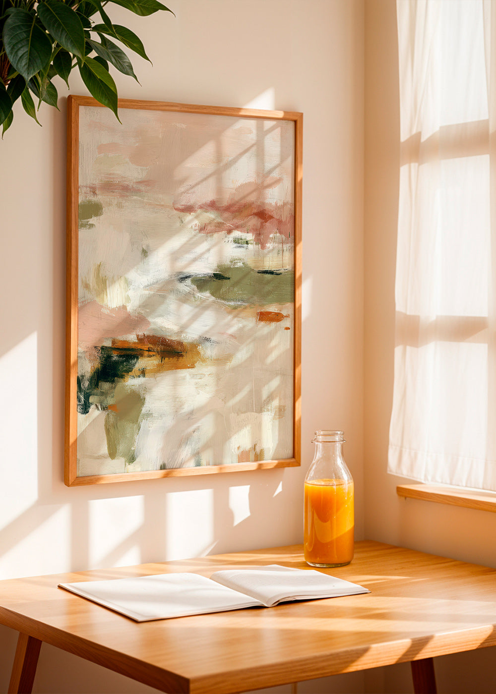 Abstract art with soft horizon and organic brushstrokes