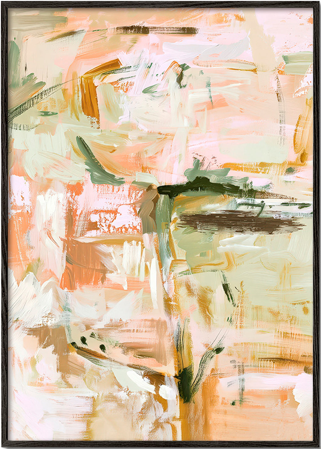 Lámina botánica abstracta en tonos pastel – Black Frame