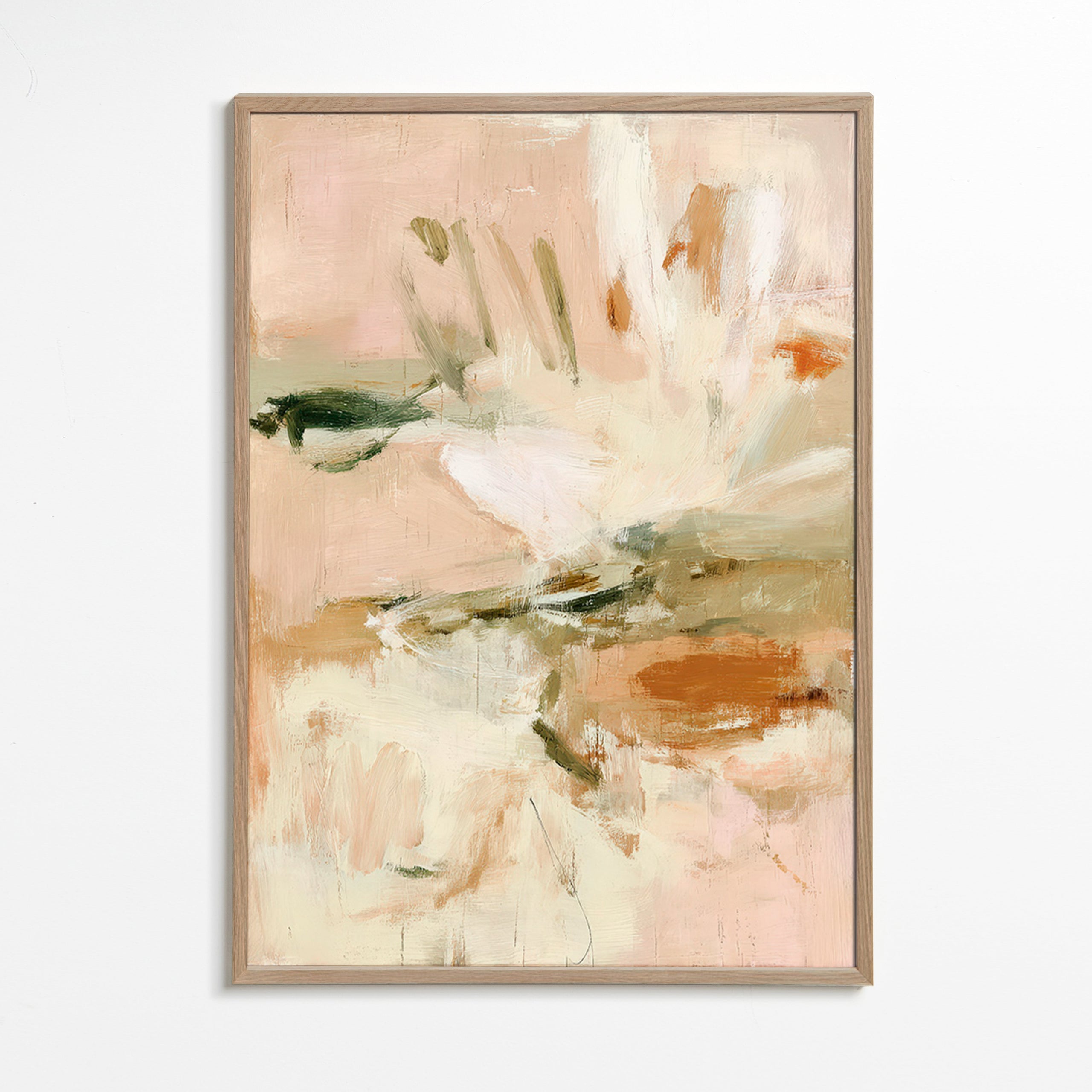 Lámina botánica abstracta en rosa y beige – Oak Frame