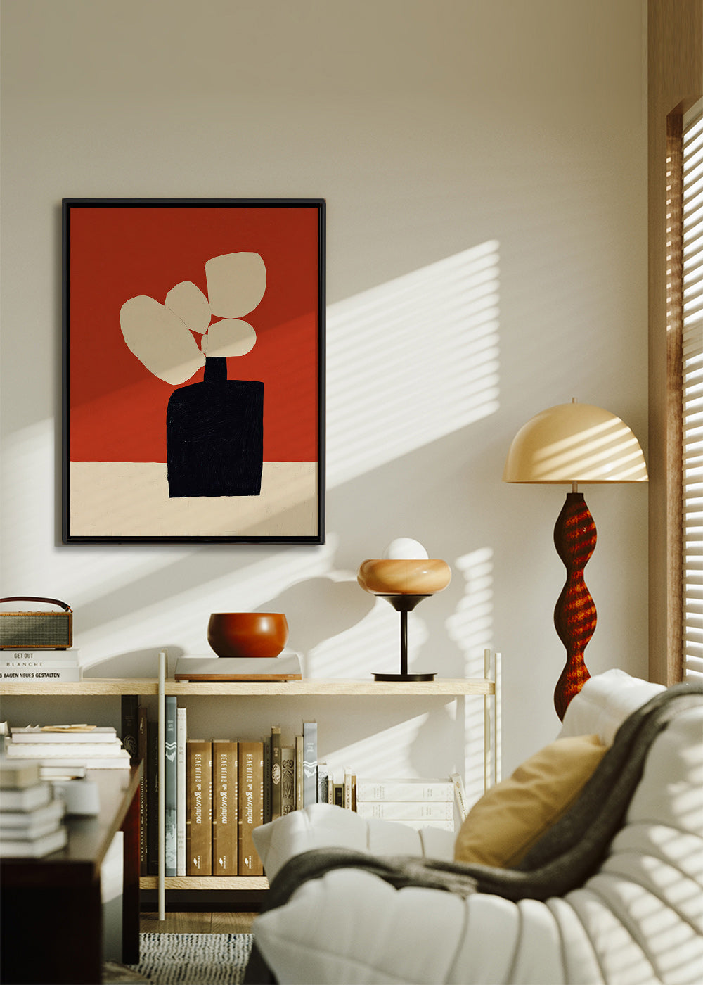 Lámina botánica con jarrón negro – Canvas1