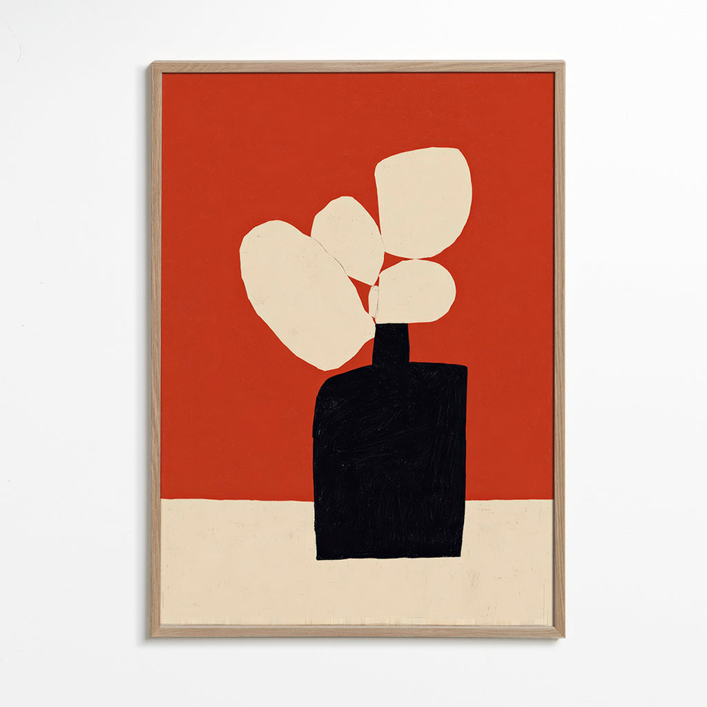 Lámina botánica con jarrón negro – Oak Frame