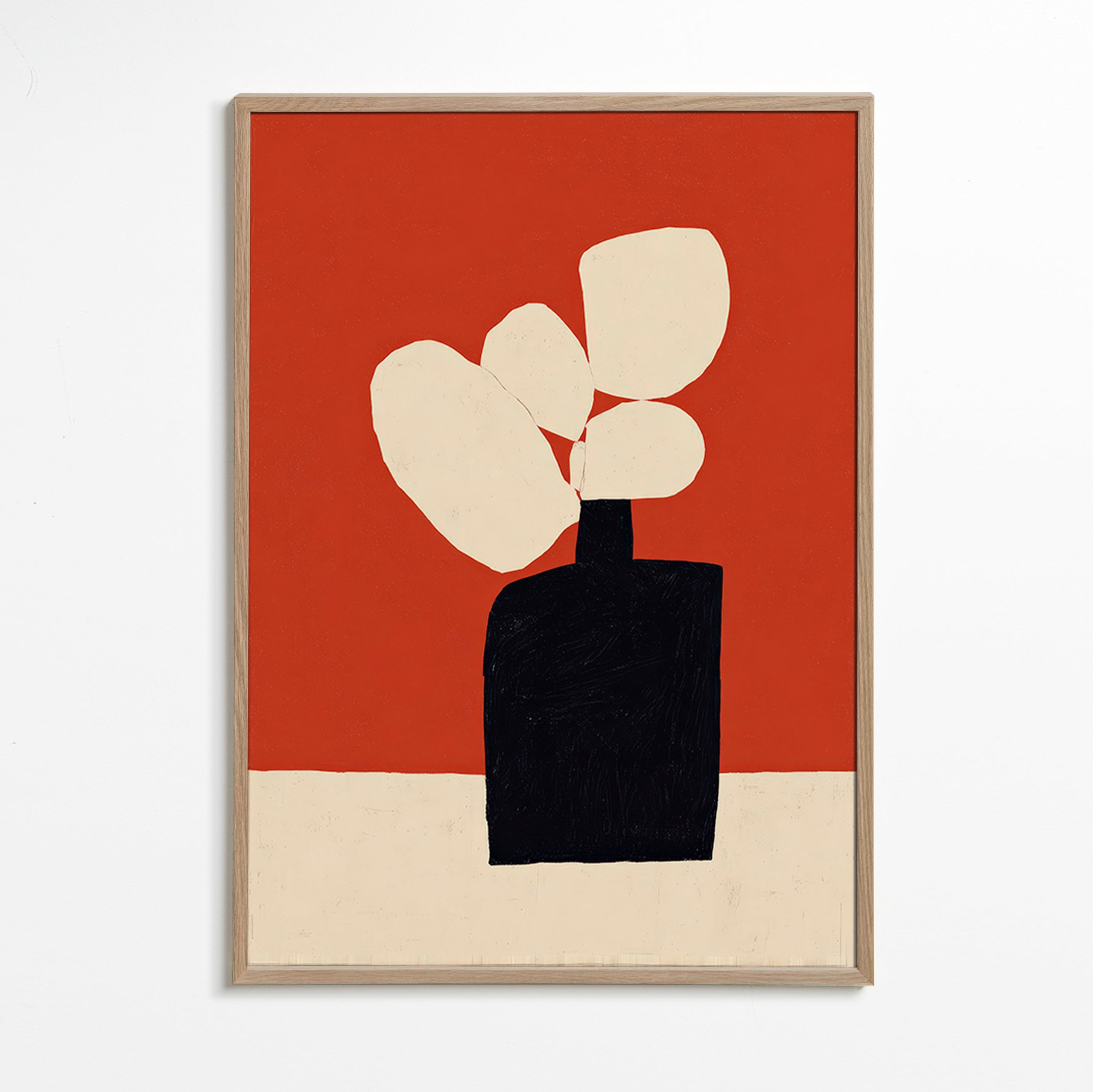 Lámina botánica con jarrón negro – Oak Frame