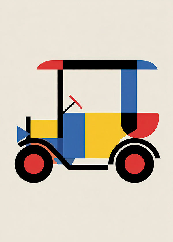 Cuadro geométrico coche estilizado Bauhaus