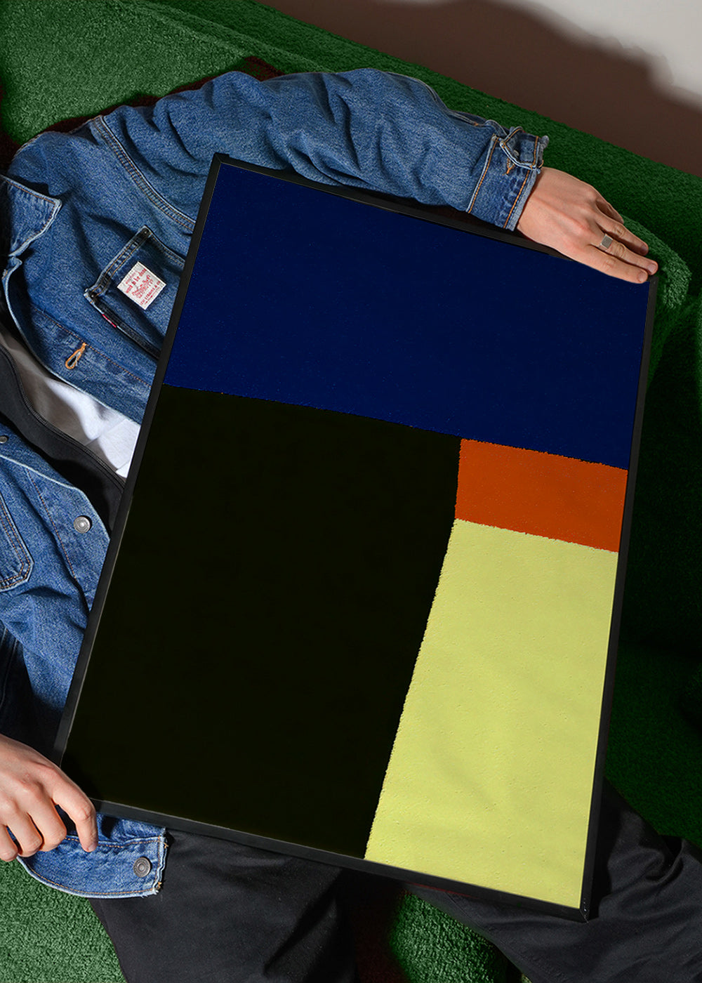 Abstract artwork with bold blue blocks