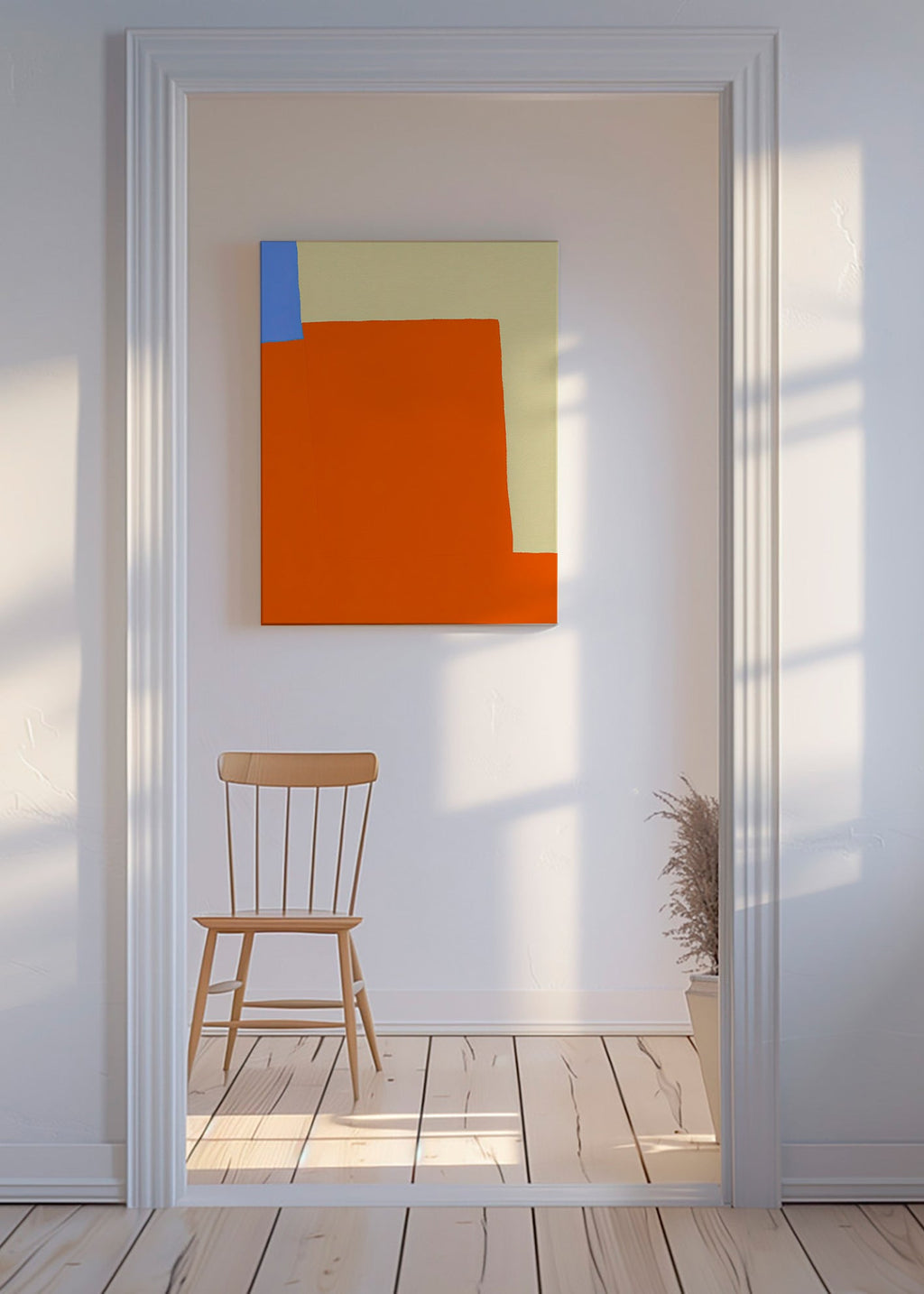 Cuadro abstracto en bloques naranja y crema – Canvas