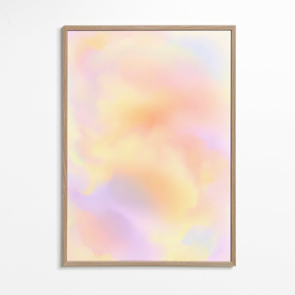 Cuadro abstracto nubes en tonos pastel – Oak Frame