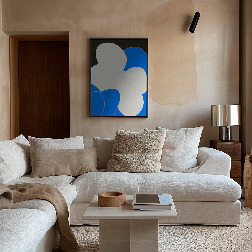 Abstract artwork: organic blue and white forms