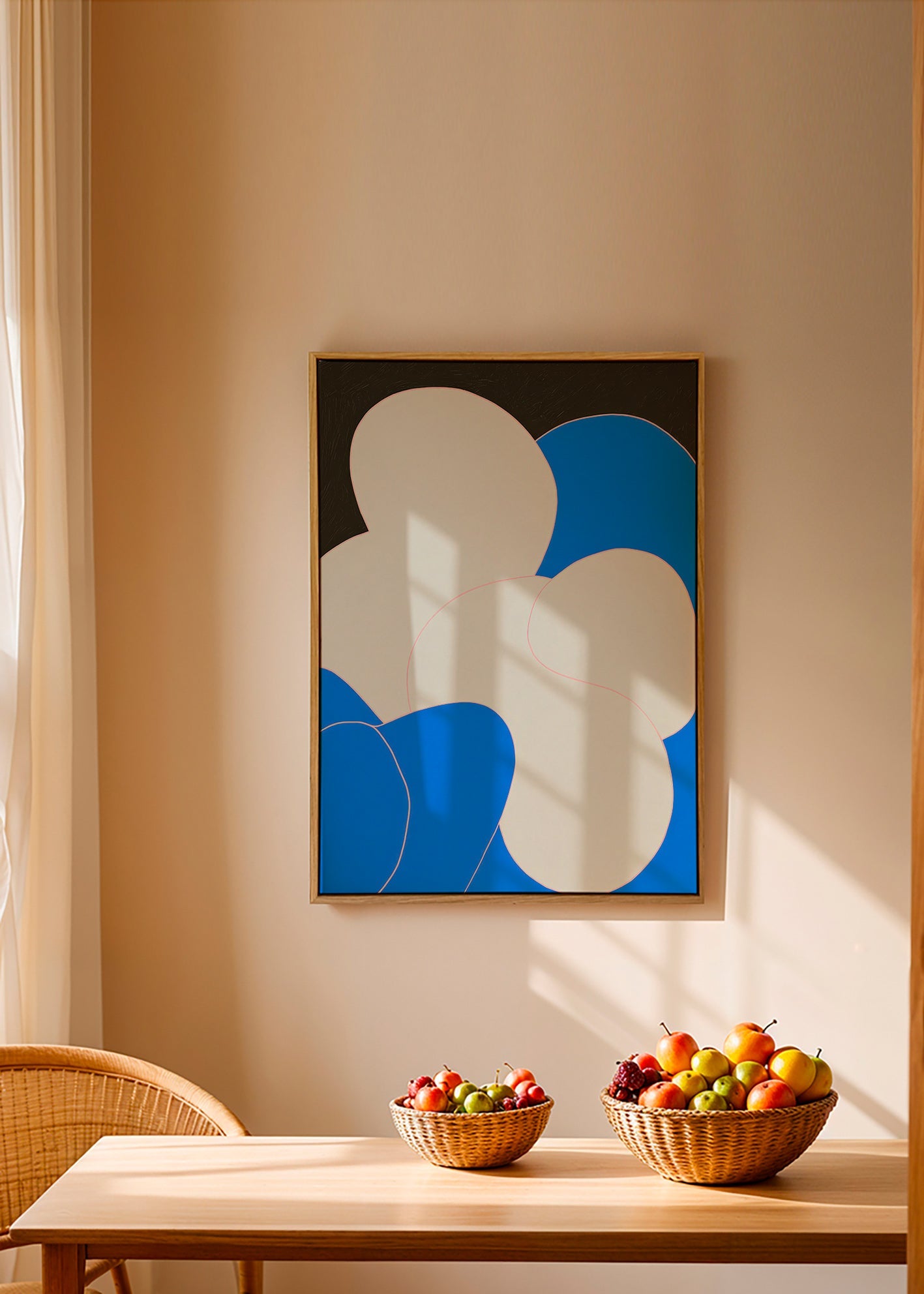 Abstract artwork: organic blue and white forms