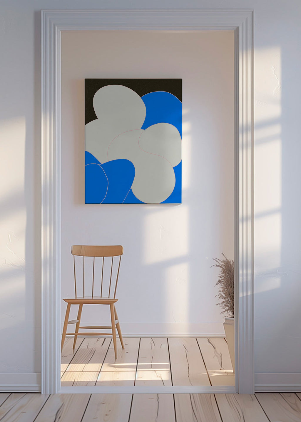 Abstract artwork: organic blue and white forms