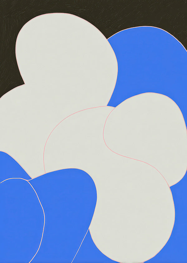 Abstract artwork: organic blue and white forms