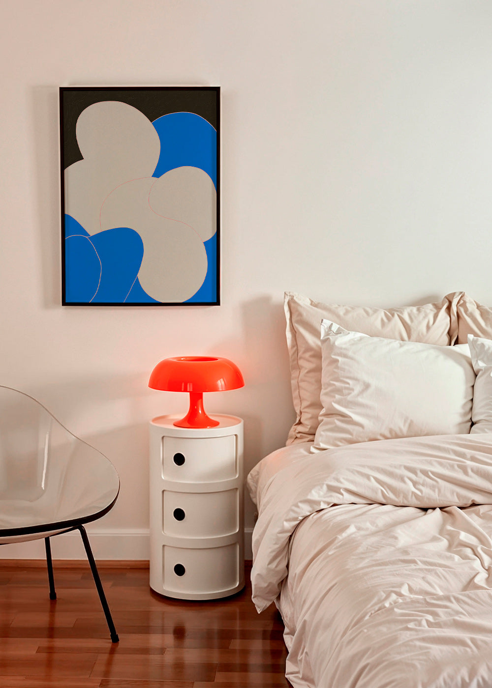 Abstract artwork: organic blue and white forms