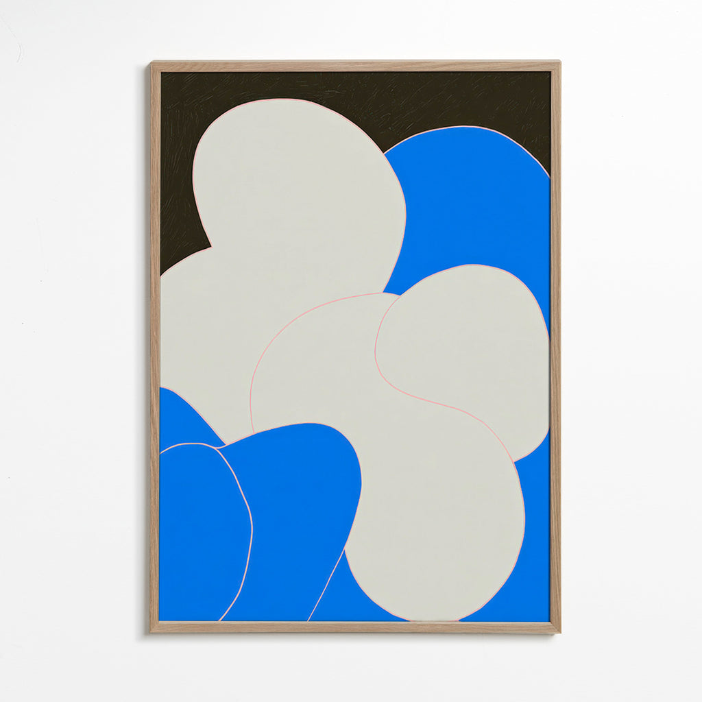 Abstract artwork: organic blue and white forms