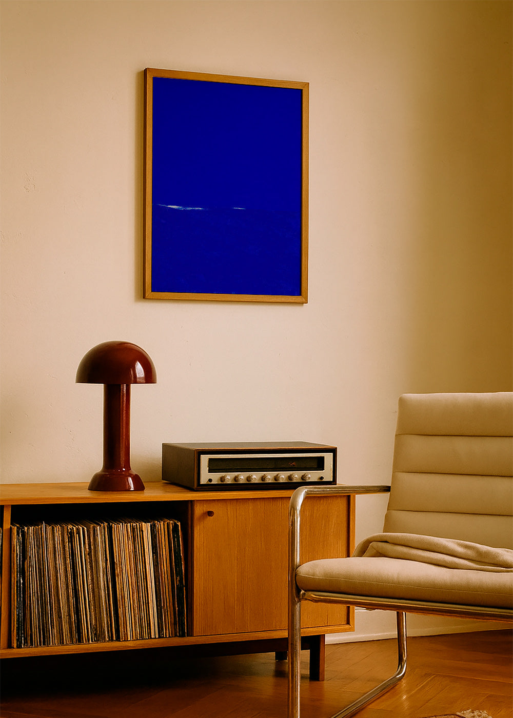 Cuadro abstracto azul con horizonte sutil – Product3