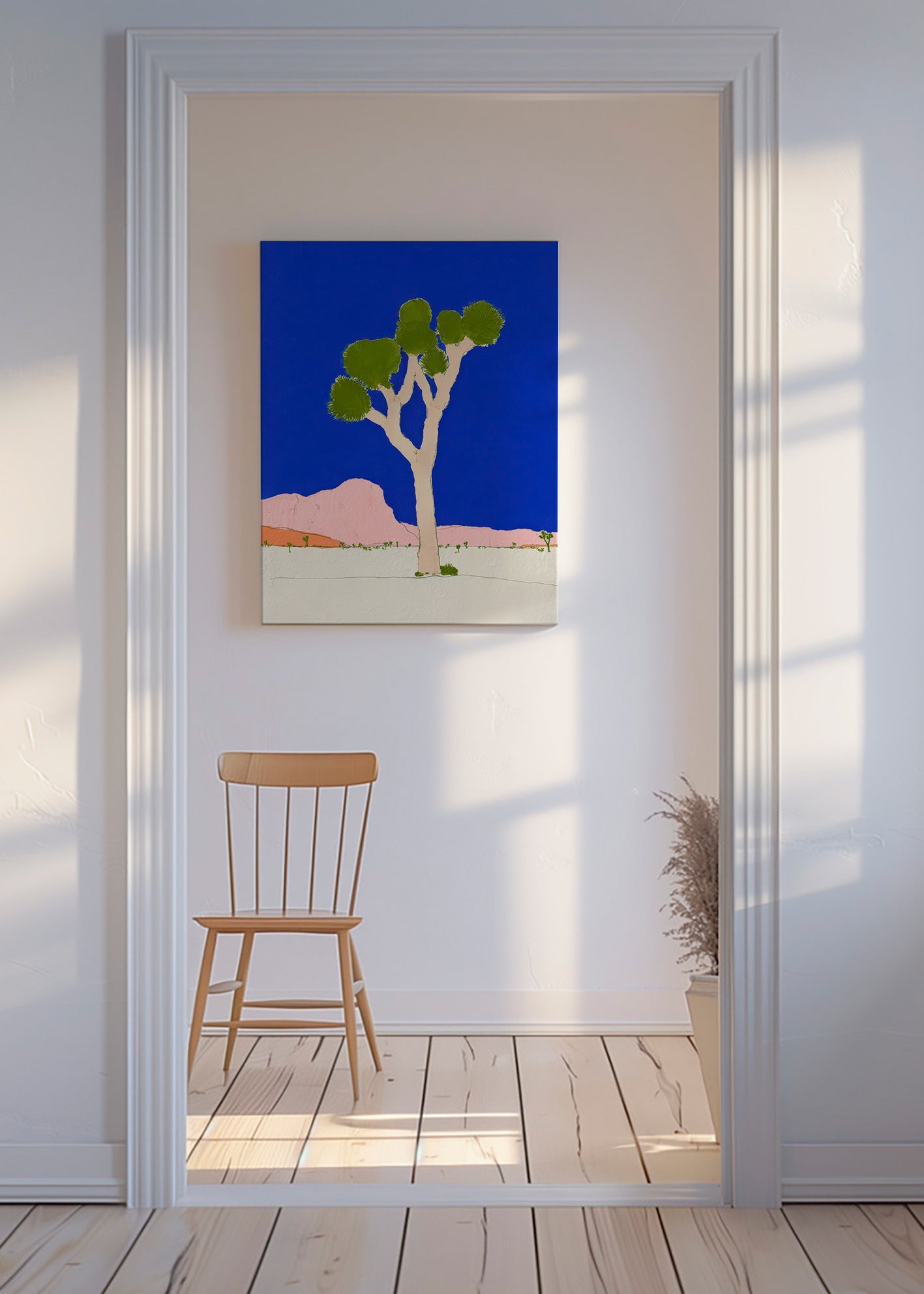 Landscape art: desert tree against vivid blue sky