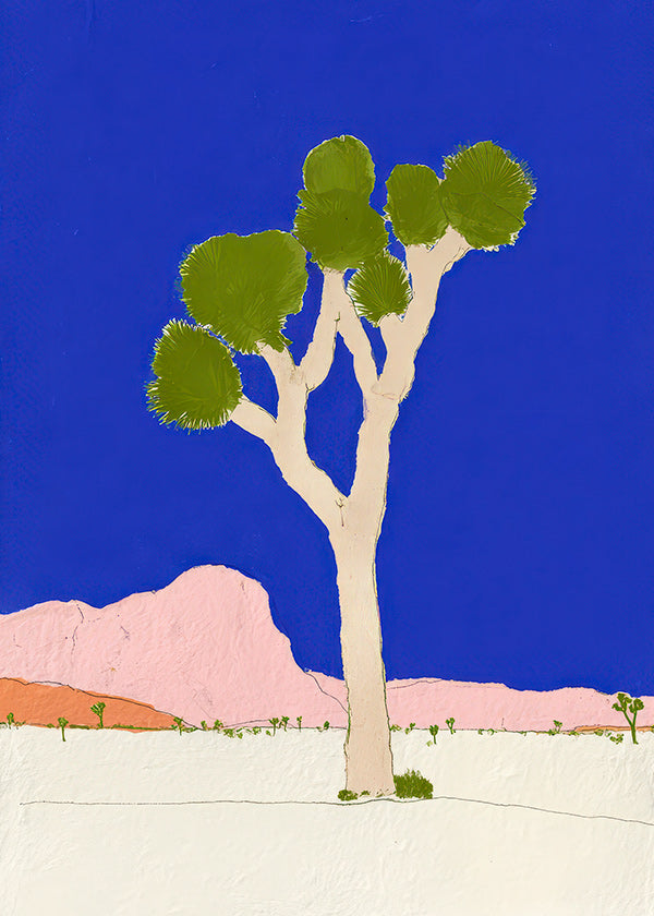 Landscape art: desert tree against vivid blue sky