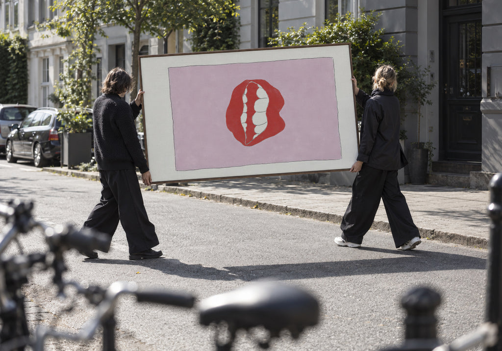 Pink Lips - Framed canvas in an interior