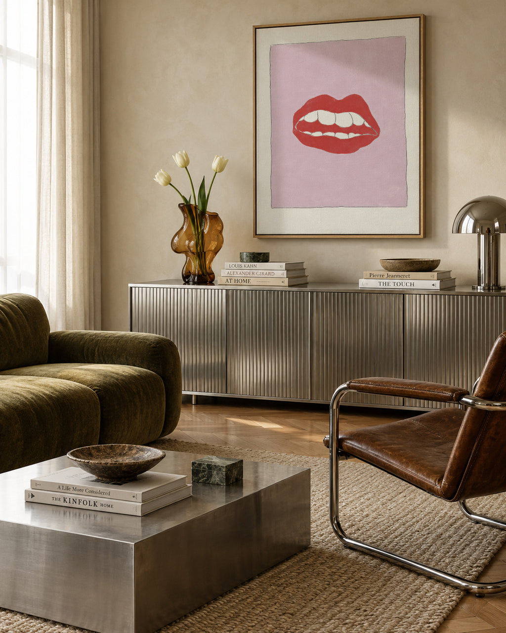 Pink Lips - Framed canvas in an interior