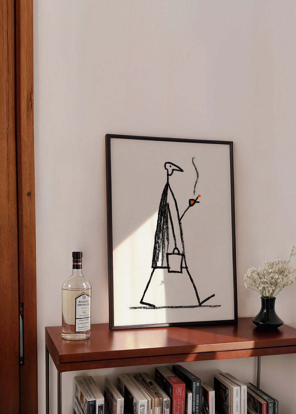 Illustration of walking smoking figure