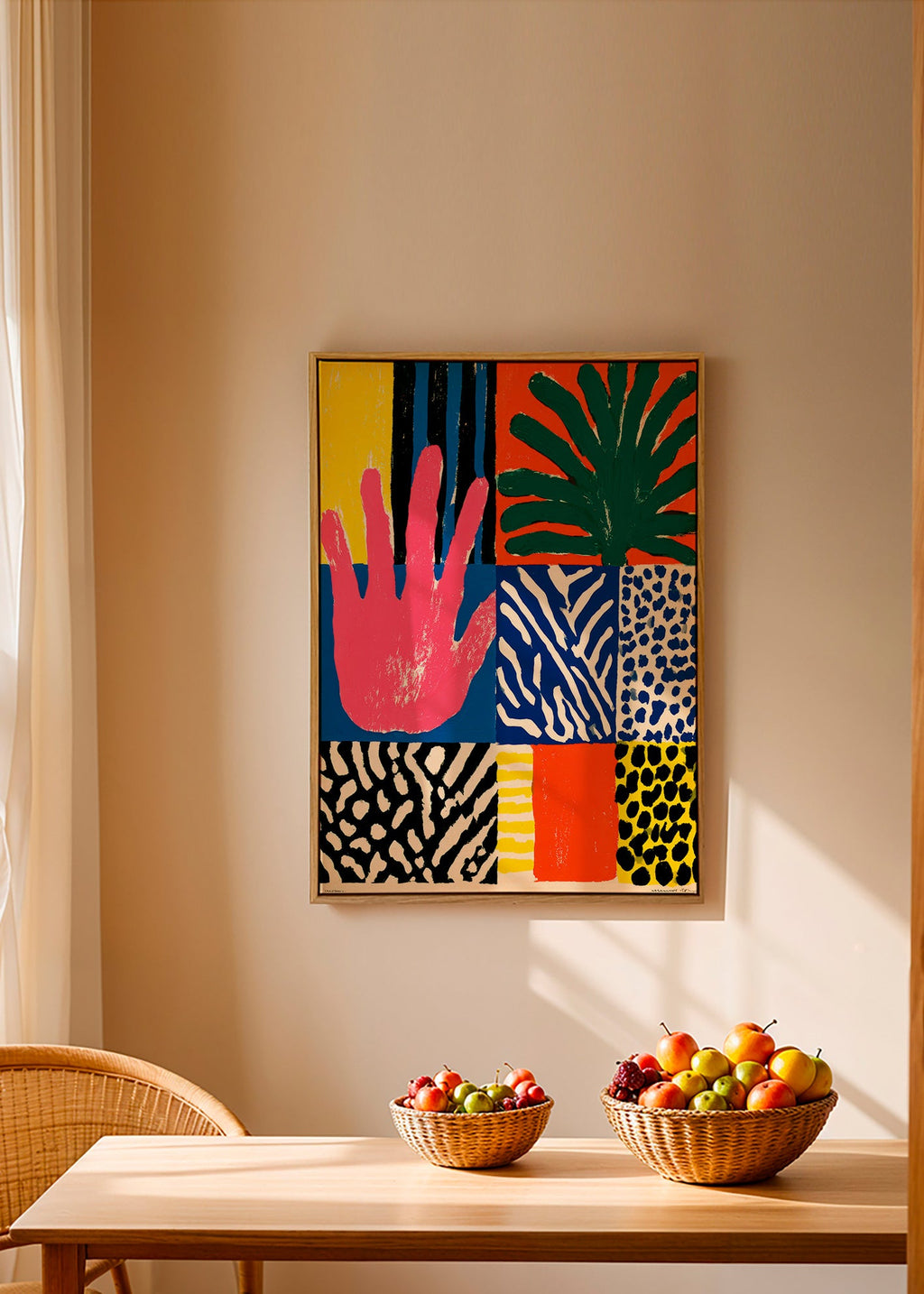 Botanical print with graphic hand motif