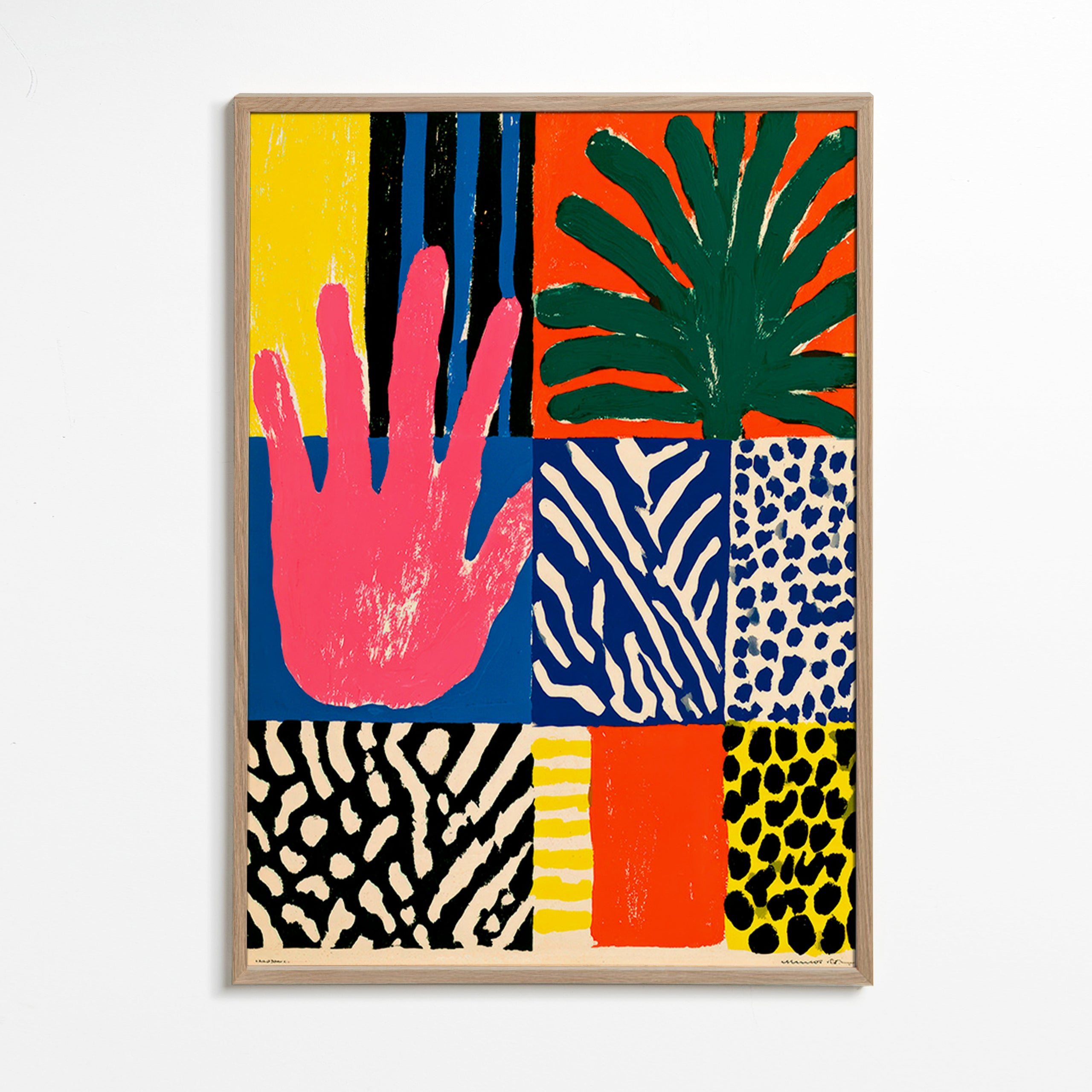Botanical print with graphic hand motif