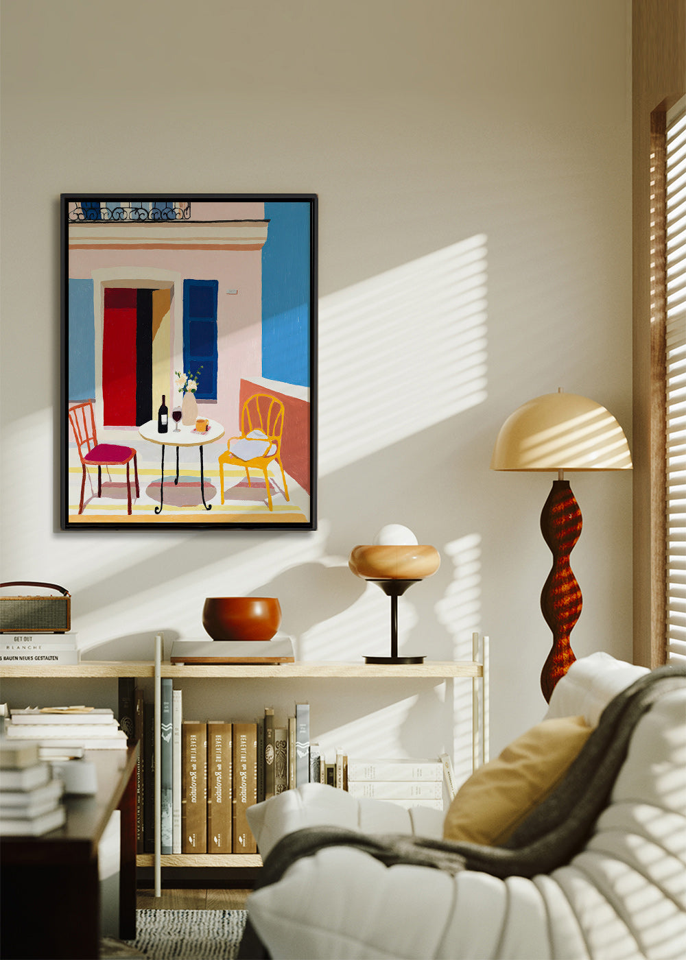 Kitchen art: sunny Italian balcony scene