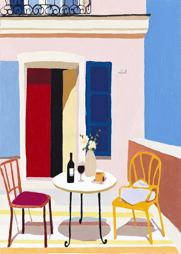 Kitchen art: sunny Italian balcony scene