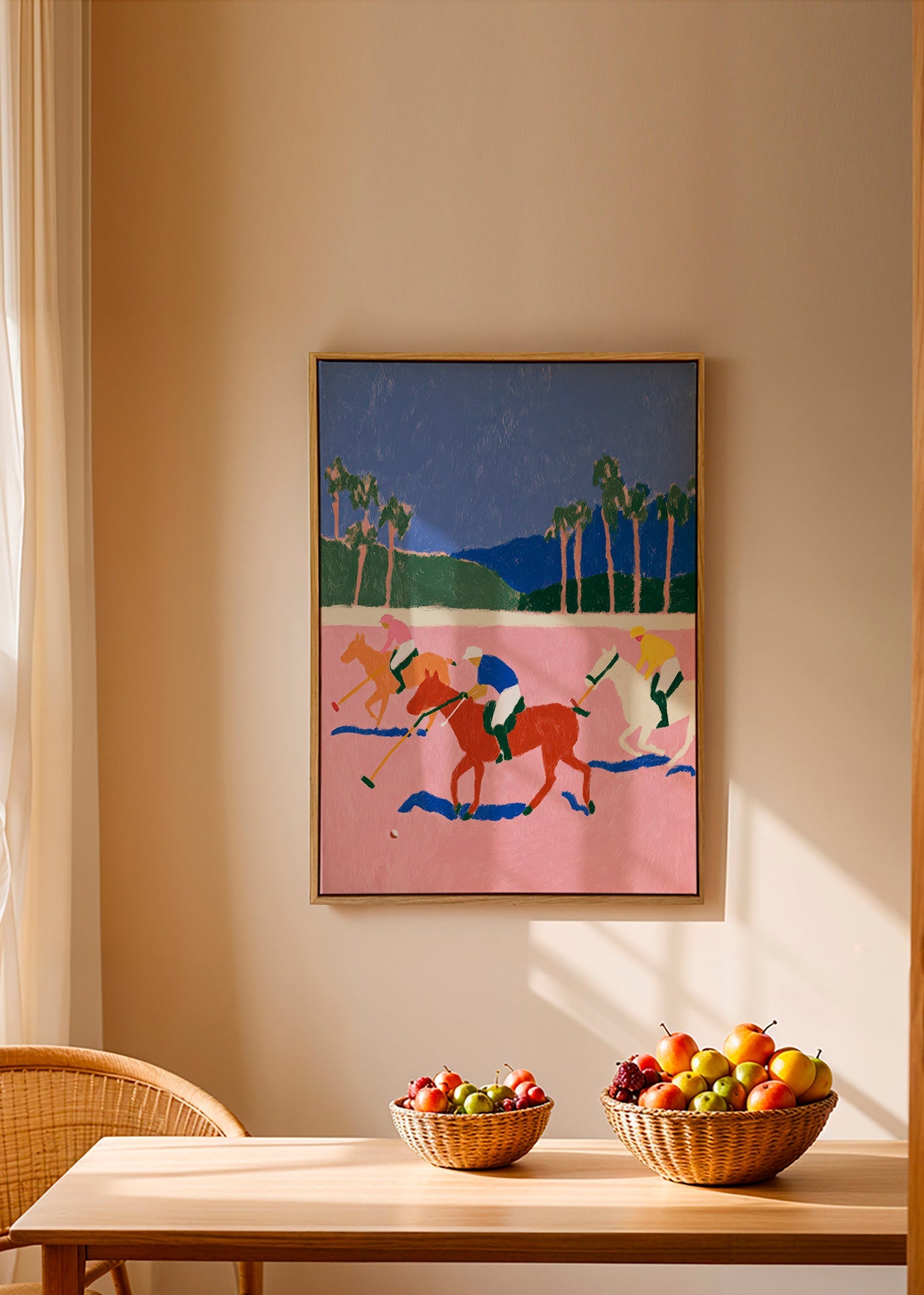 Cuadro deportivo con escena de polo en rosa – Canvas1