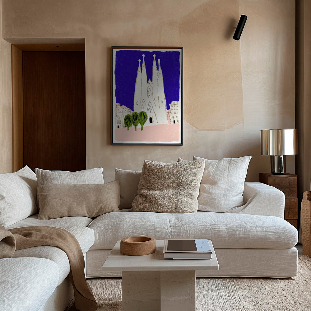 Cuadro de ciudades: Sagrada Familia nocturna ilustrada – Canvas1