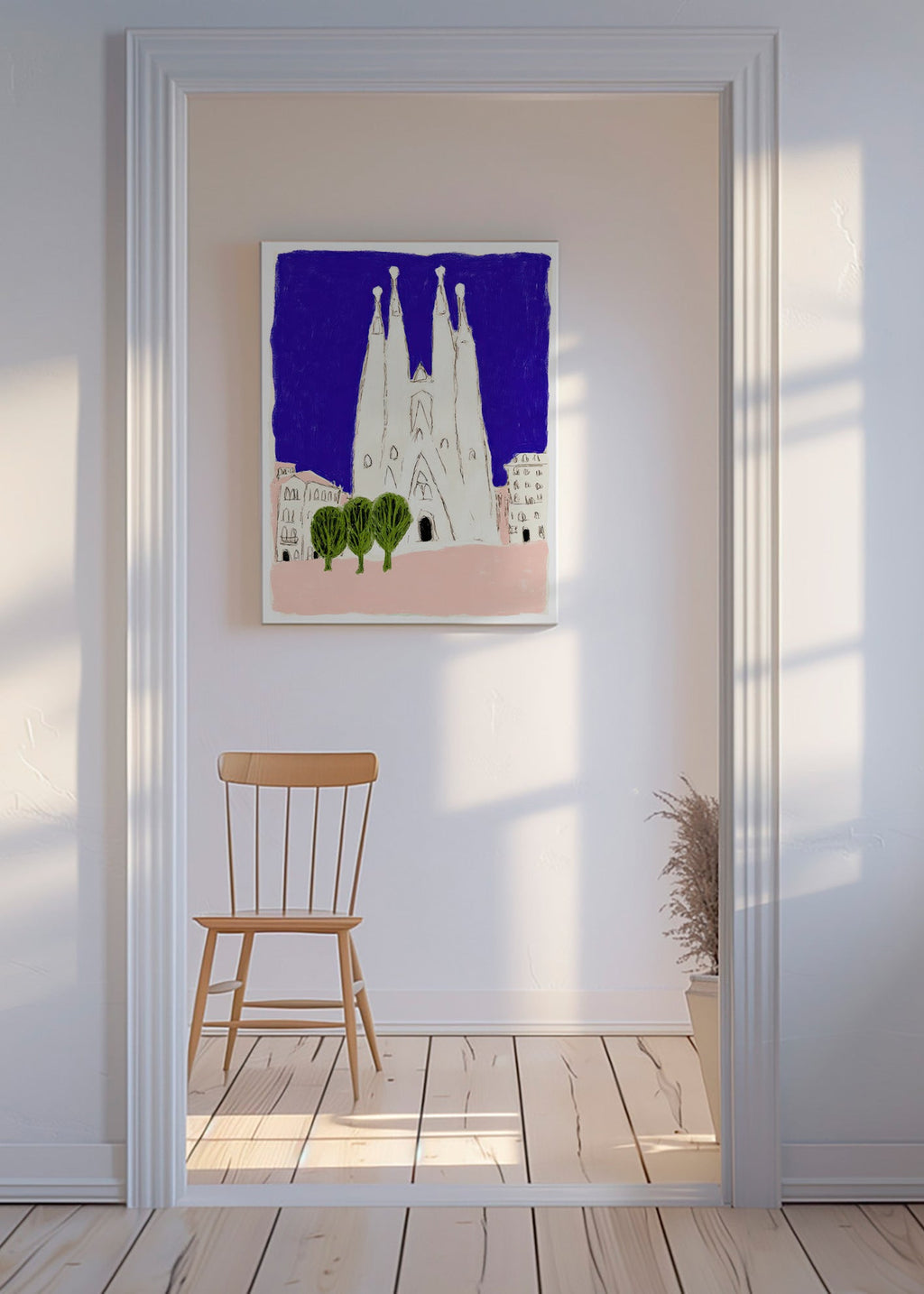 Cuadro de ciudades: Sagrada Familia nocturna ilustrada – Canvas