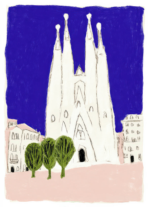 Cuadro de ciudades: Sagrada Familia nocturna ilustrada